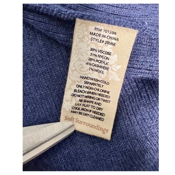 Soft Surroundings Blue Ribbed Cowl Neck Tunic Sweater‎ Knit Top Women's Size L - Picture 4 of 6